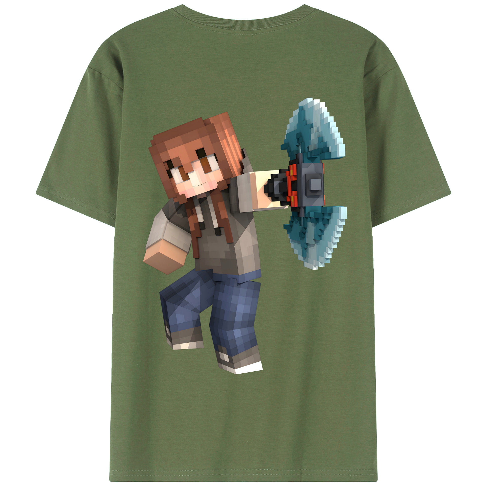 （画像用） マインクラフト ブロックの世界 Minecraft MC Block world 綿100％ メンズ半袖Tシャツ（バックプリント） 通気性
